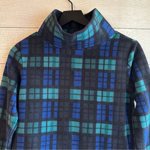 Dudley Stephens Plaid Park Slope Fleece Top Black Blue Green Mock Neck Small - Picture 2 of 12